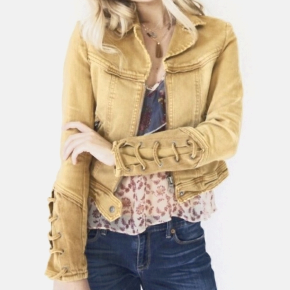 NWOT - Free People Denim Moto Jacket